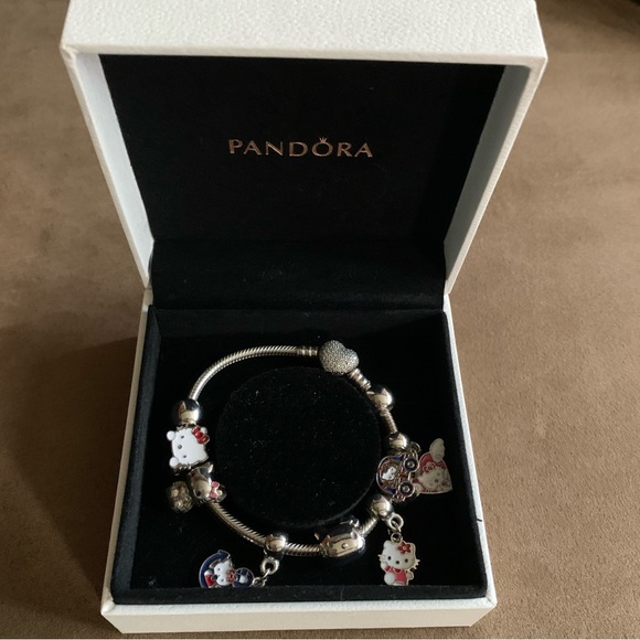 Pandora Pave Heart Claps Bracelet w/ 9 NEW Sanrio Hello Kitty Theme Charms - Picture 3 of 17